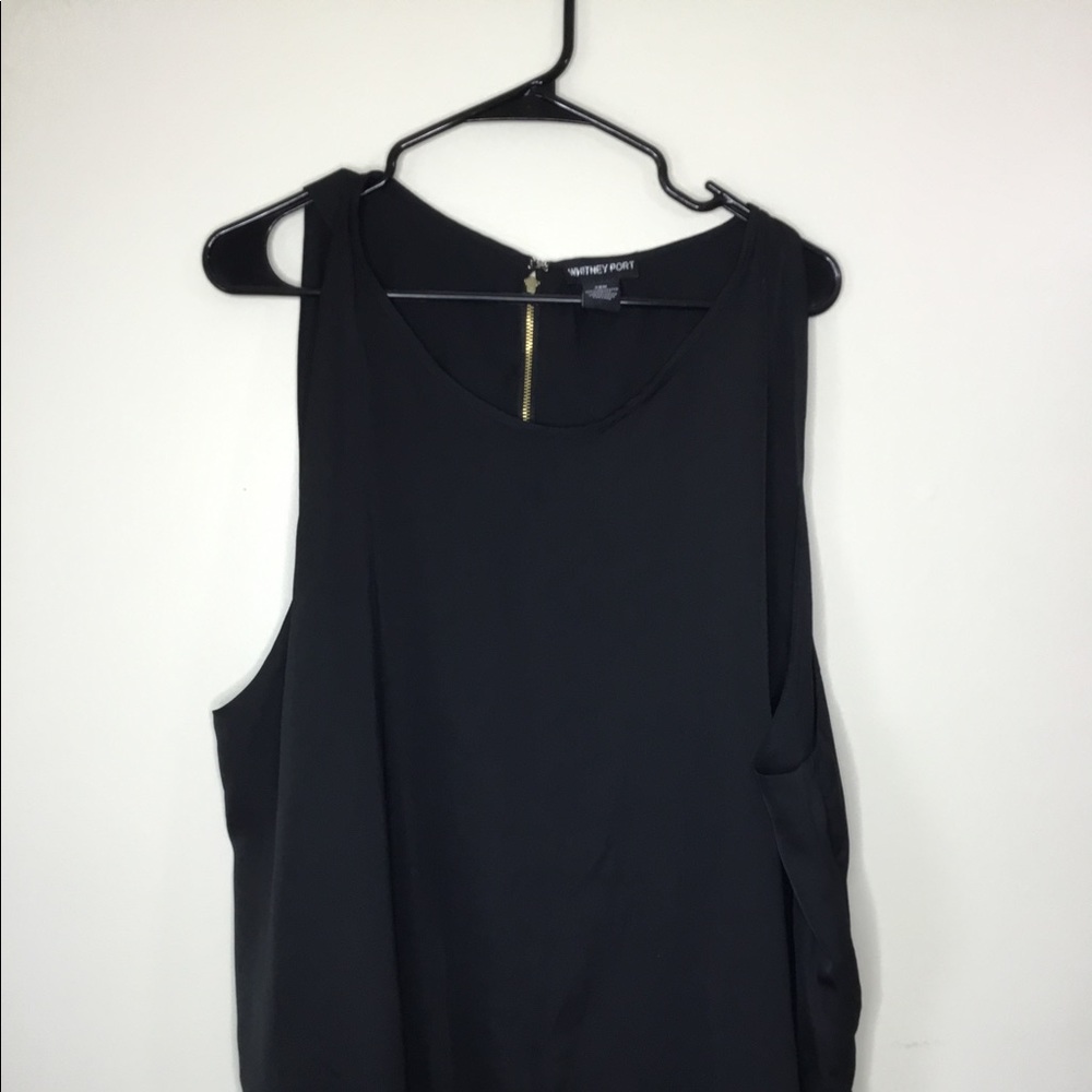 Whitney Port Women’s Top Double Layer Knit Tank Back Zipper Black Size 28W